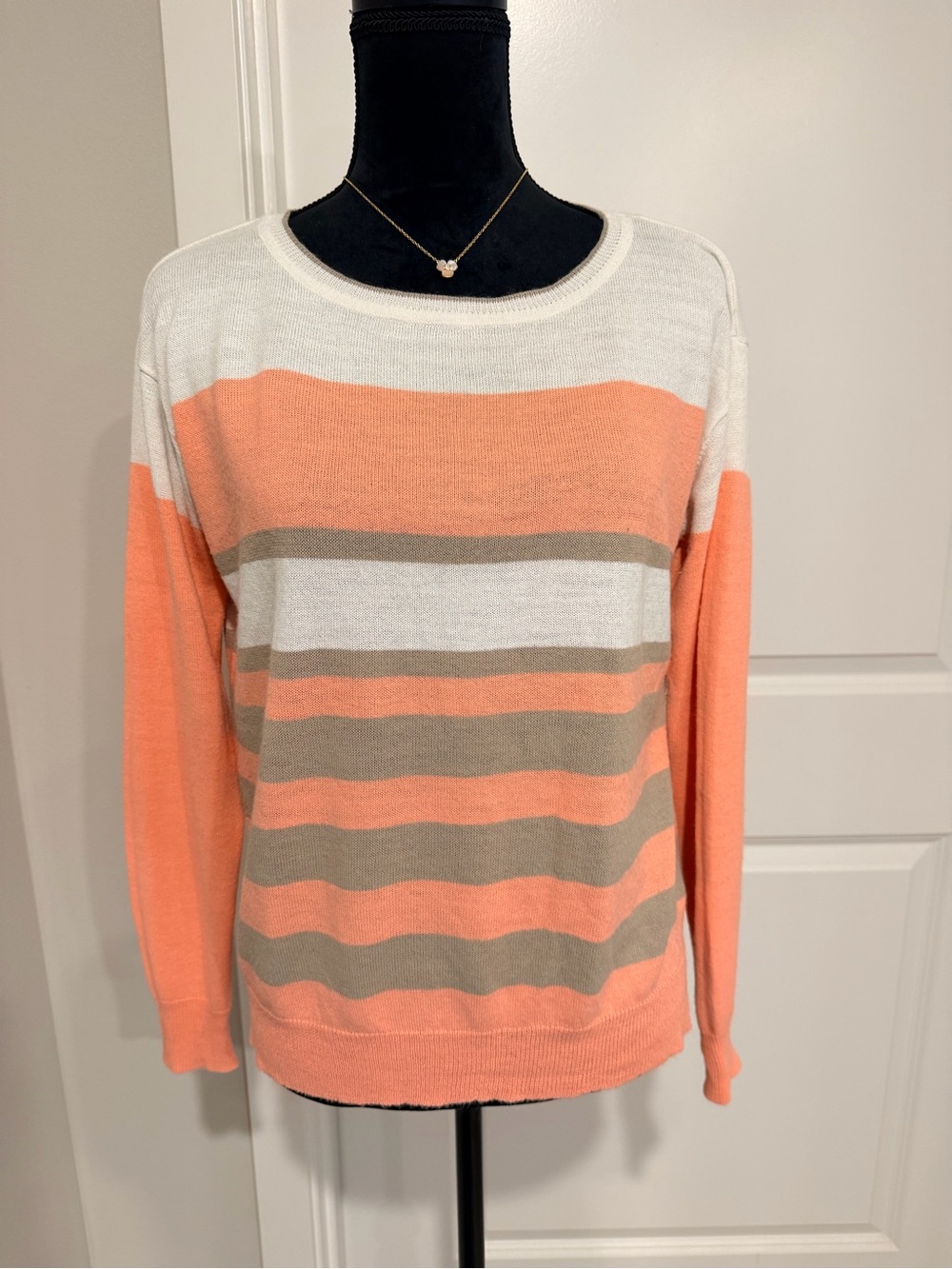 Striped Crewneck Sweater in Peach, Cream & Tan